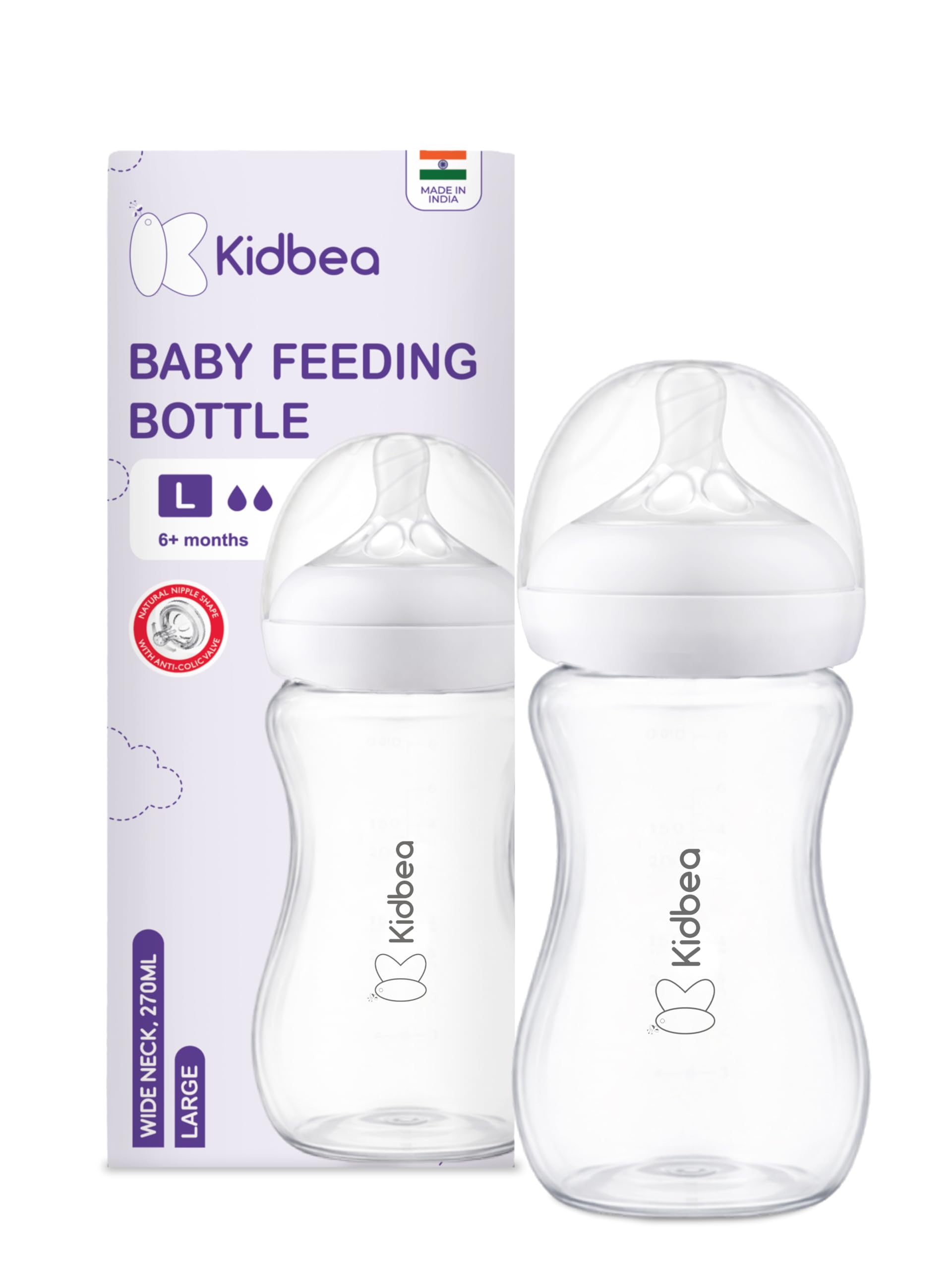 Kidbea Natural Baby Feeding Bottle 270 ML | Wide Neck, Soft Silicone Nipple, BPA-Free, Leak-Proof, Ideal for Newborn & Infant Babies (Pack of 1)-picture-22