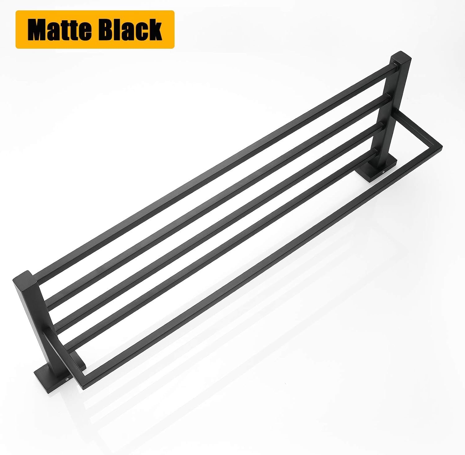 BESy SUS 304 Stainless Steel Bathroom Towel Racks Holder with Towel Bar, Multifunction Single Towel Shelf Hotel Style, Bathroom Accessories 22.2 Inch Screw Wall Mount, Matte Black