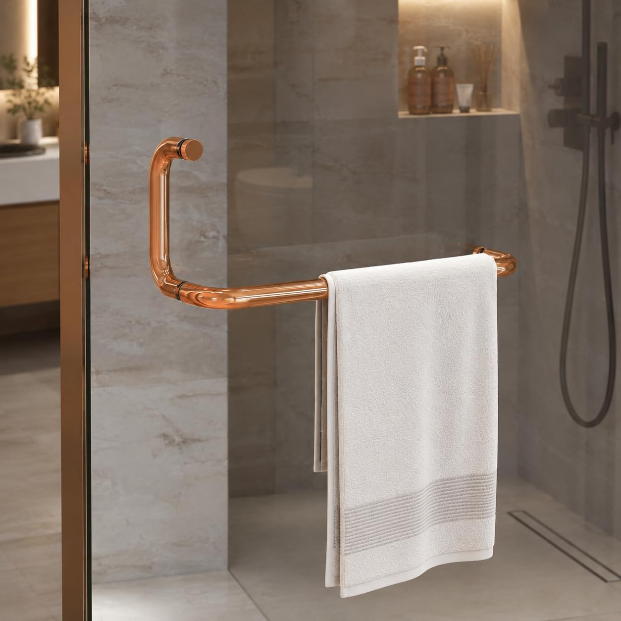 Plantex Stainless Steel Towel Bar Combination/Shower Door Handle/Towel Holder for Glass Shower Door and Bath Door Pull Handle - Pack of 1 (Brass Antique) — Amazon image 10