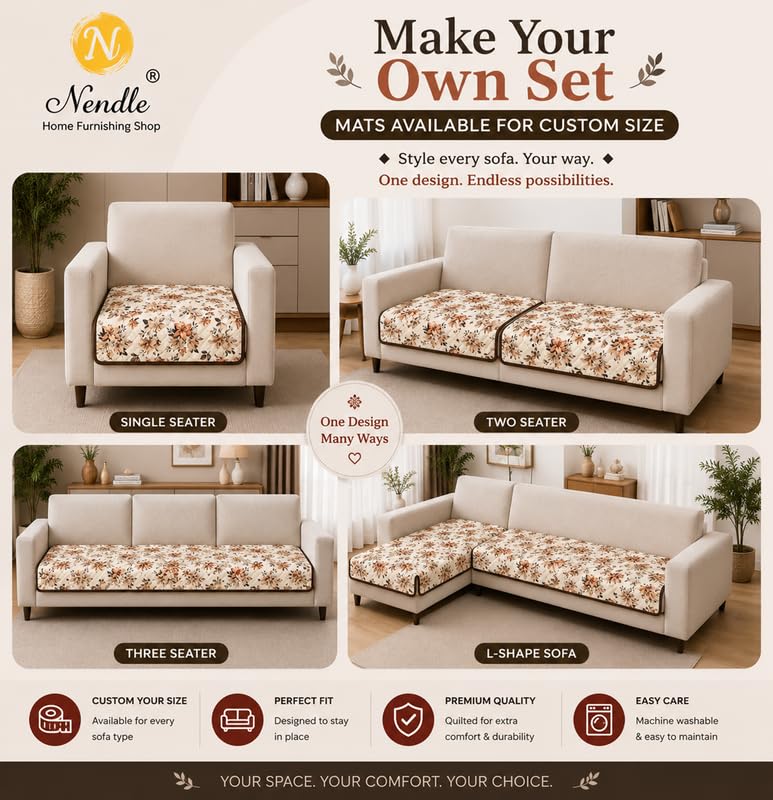 Image of Nendle Quilted Customisable Digital Printed Sofa Mat Cover with Fixed Seat Depth of 36 Inches | Premium Velvet Fabric Furniture Protector for Custom Fit