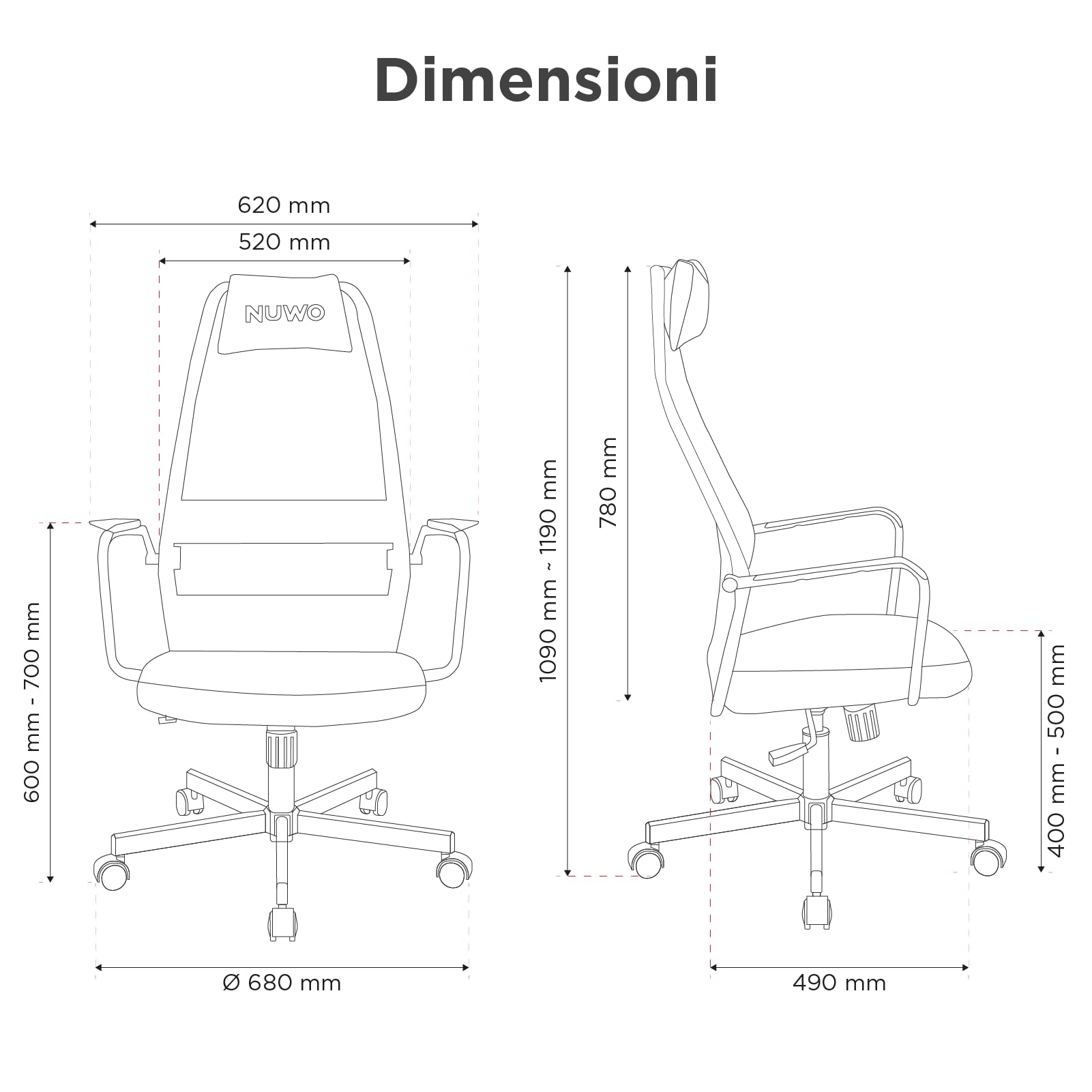 Nuwo Grid Sedia da Gaming, Girevole, Regolabile in Altezza, Sedia da Scrivania e Ufficio Ergonomica, Seduta e Schienale Traspirante, Portata 110 Kg, Rosso