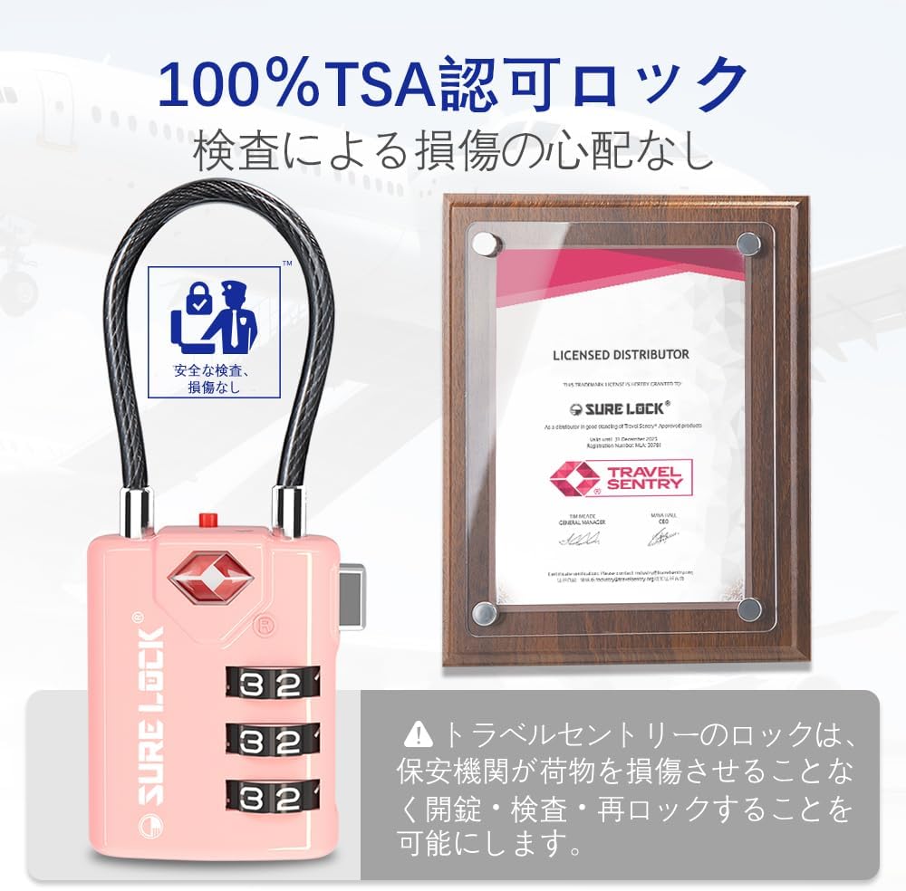 SURE LOCK TSA Compatible Travel Luggage Locks, Inspection Indicator, Easy Read Dials TSA Approved with Zinc Alloy, Pink 2 Pack, Earnest