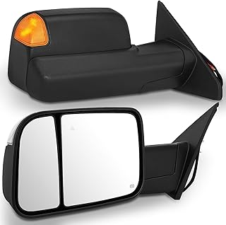 SCITOO Towing Mirrors Power Heated Turn Signal Puddle Parallel Auxiliary Light Temp Sensor Black Tow Mirrors Replacement Fit for 2019-2022 For Dodge For Ram 1500 Pickup Truck Mirrors