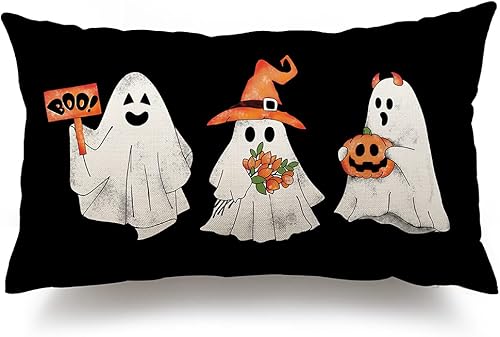 DFXSZ Funda de almohada de Halloween de 12 x 20 pulgadas, diseño de calabaza fantasma de Halloween, decoración de sofá cama 020 DFXSZ Funda de almohada de Halloween de 12 x 20 pulgadas, diseño de calabaza fantasma de Halloween, decoración de sofá cama 020