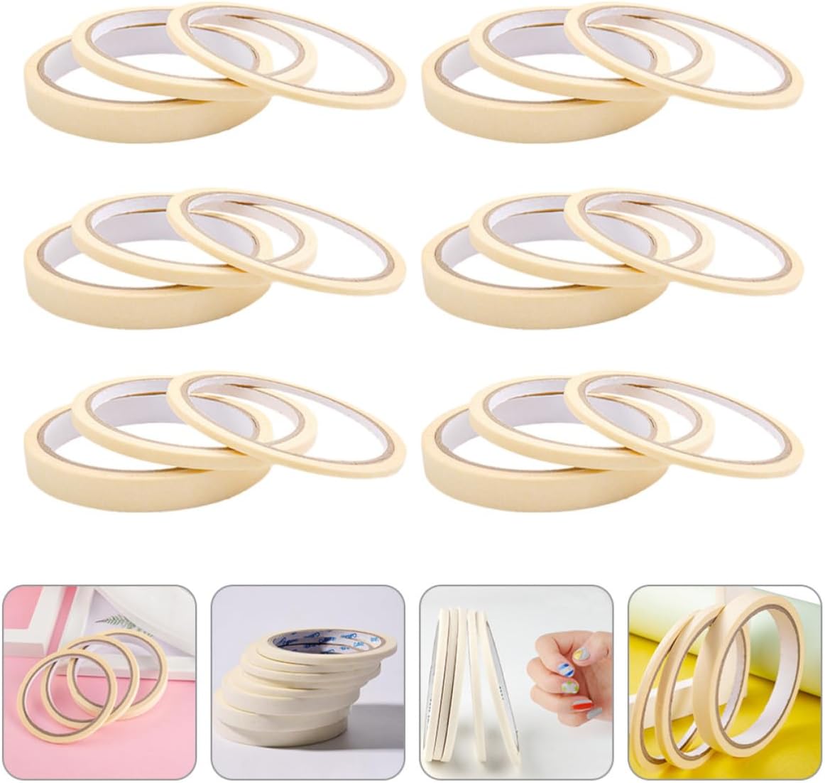 18 Rolls Nail Art Masking Adhesive Tape for Manicure Nail Polish Separation with Beige Tape Material