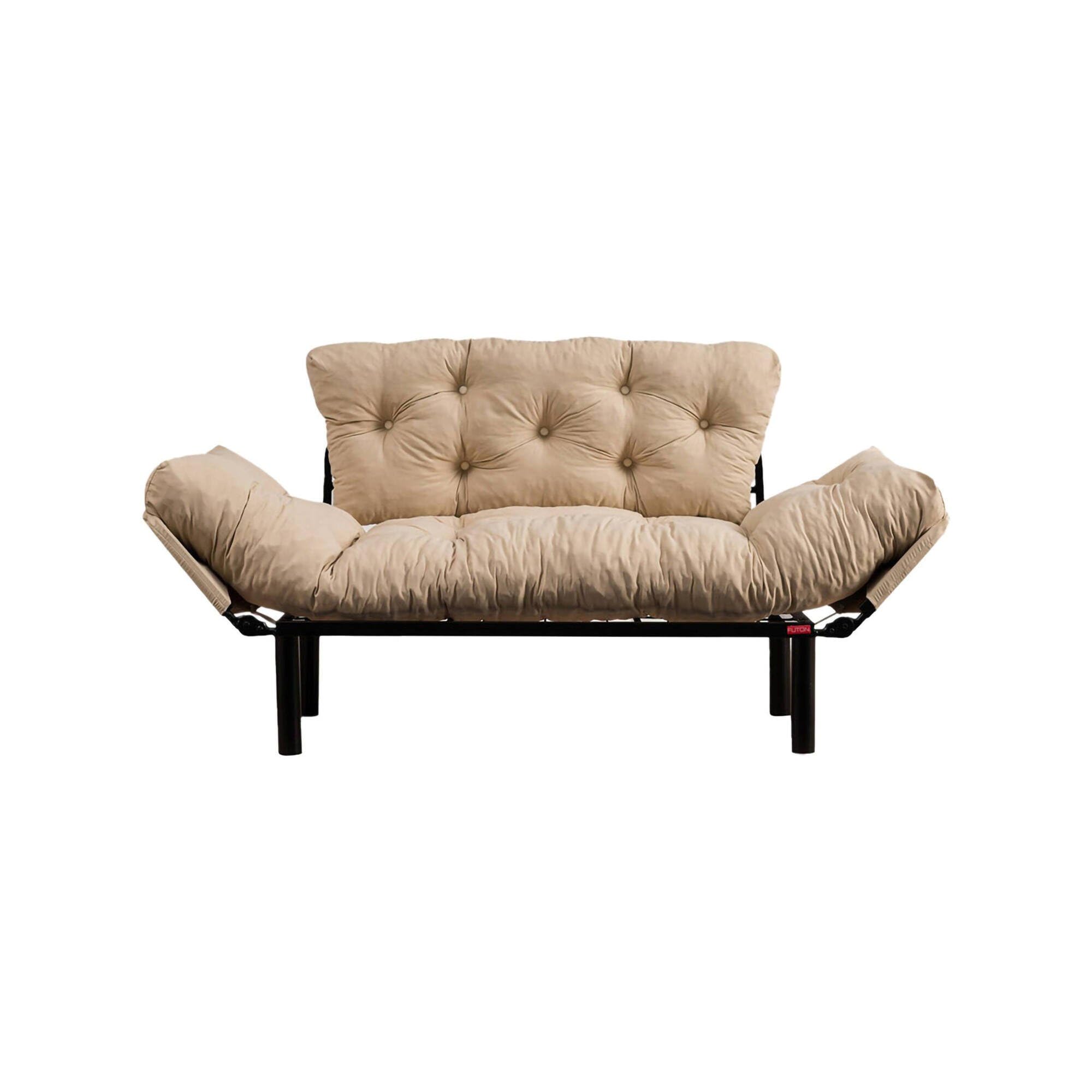 Dmora - 2-Sitzer SchlafsofaZeeusis, Verwandelbares Sofa, Lineare Stoffstruktur, Schlafsessel mit Stauraum, 155x70 h85 cm, Creme