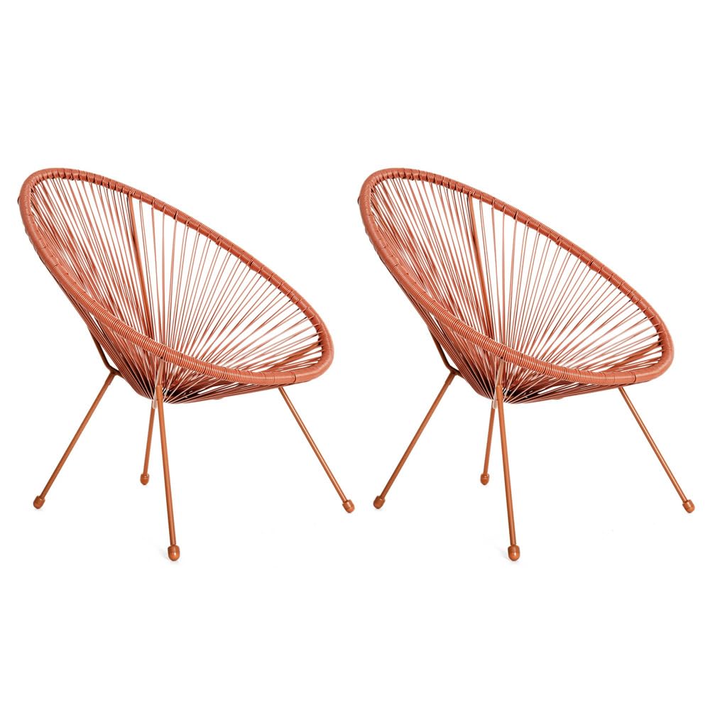 LOLAhome Pack 2 Sillones de jardín Acapulco Naranja Teja | Cuerdas de Rattan PE y Acero | 72x77x84 cm | Con Topes de Goma, Resistente hasta 120kg | Para Interior y Exterior, Jardín, Terraza | Acapulco
