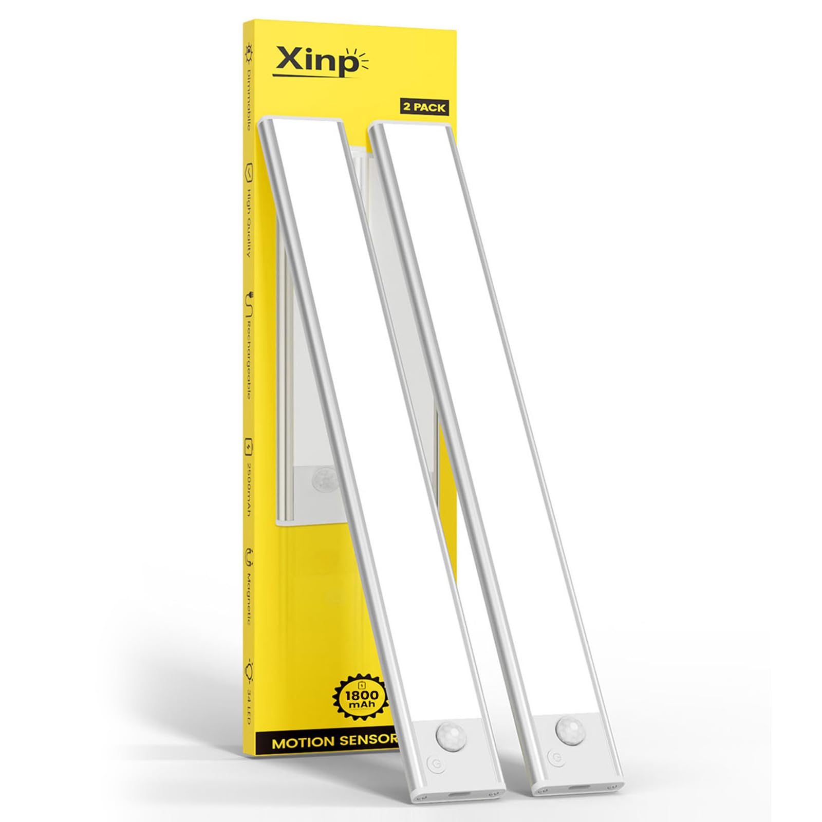 Under Cabinet Lighting, LED Magnetic Motion Activated Under Cabinet Lights, Rechargeable Closet Lights 1800mAh Battery Operated, Wireless Dimmable Under Counter Lights for Kitchen,Hallway 2 Pack