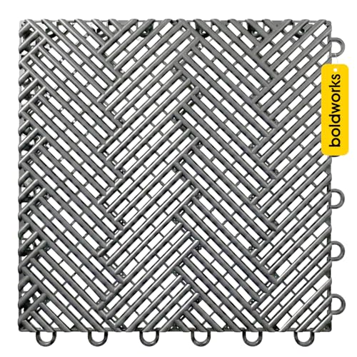 Garage Floor Tiles Interlocking Garage Flooring Tiles Pack of 48 Antislip Oil and Stain Resistant for Garages Shop Floors Basements 40000 LBS Load Capacity (Gray, 12 inch x 12 inch, Drain Tiles)