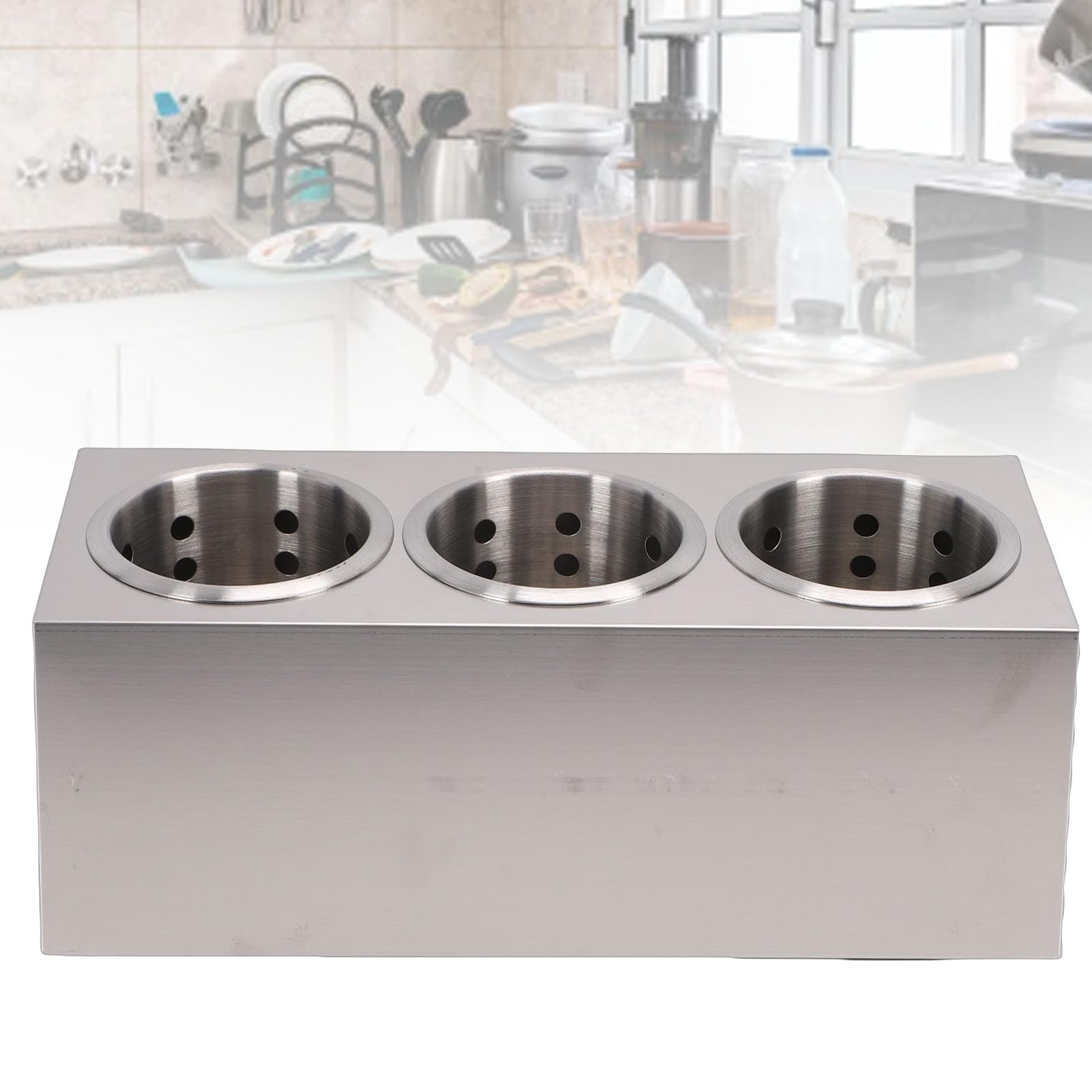 SIXRUN Soporte para Cubiertos de Acero Inoxidable, Organizador de Cubiertos para Encimera con Base Antideslizante, Almacenamiento de de 2 Cestas para Encimera de Cocina, Soporte para Utensilios que