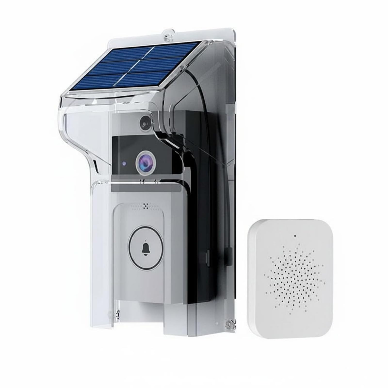 solar visual entry chime rain cover smart entry chime camera voice changing home security for outdoor, front door, porch, transparent cover