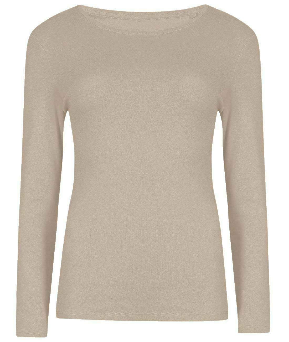 FAIRY TRENDZ LTDWomens Long Sleeve Stretch Plain Round Scoop Neck T Shirt Top Stretchy Casual Wear Top Kids Tshirt