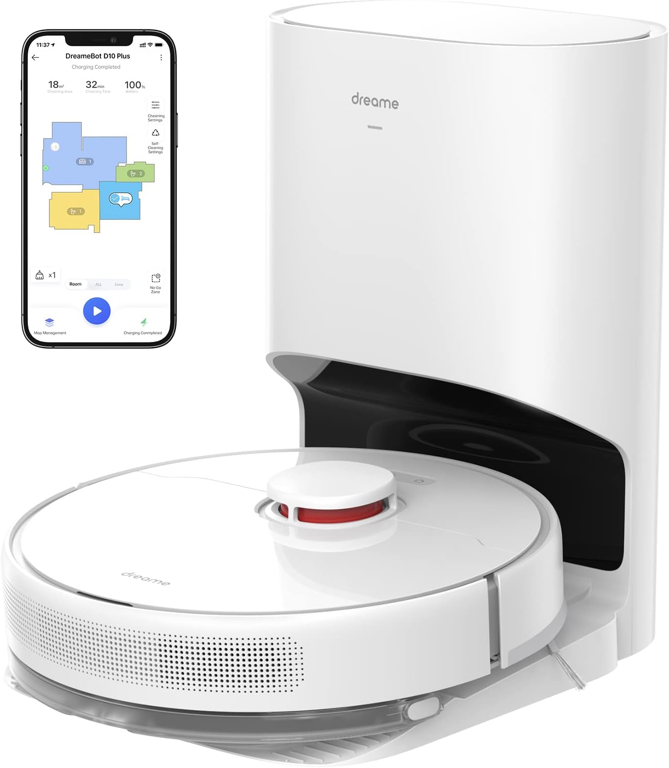 DREAME D10 Plus Robot Vacuum, 45 Days Self-Emptying Robot Vacuum and Mop Combo, 4000Pa Suction Robotic Vacuum, LiDAR Navigation, APP/Voice Control, Robot Vacuum Cleaner for Pet Hair/Carpet/Hard Floor