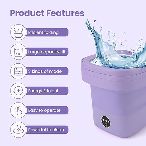 Miniatura 4 de Lavadora portátil plegable de 11 litros con 3 modos, limpieza profunda de ropa interior, ropa de bebé y otras prendas pequeñas, adecuada para