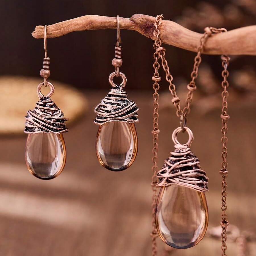 Miniatura 3 de Juego de joyas bohemias para mujer, collar y aretes de gota de agua con estilo bohemio occidental que no se deslustra, regalo de joyería