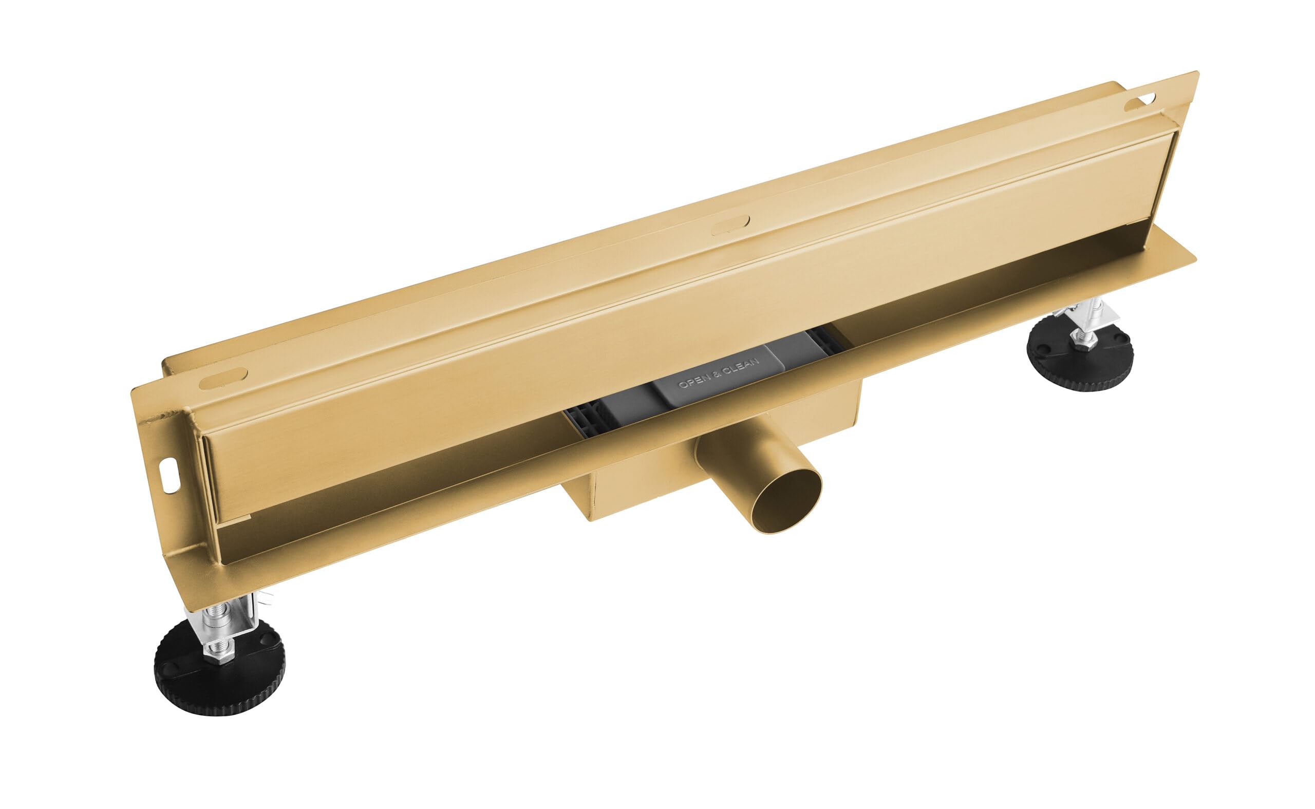 AQUAUNO Wand-Duschrinne 60 cm Gold – linearer Wandablauf aus Edelstahl AISI 304 mit befliesbarer 2-in-1-Abdeckung, herausnehmbarem Geruchsverschluss für die bodengleiche Dusche