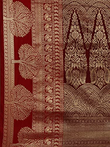 Image of Panzora Women's Banarasi Silk Saree With Unstitched Blouse Piece