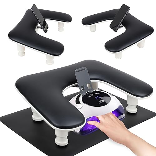 Miniatura 7 de Reposabrazos para uñas Tech con tapete de mesa para uñas y soporte para teléfono, base ajustable en forma de U para manicura y reposamanos (color