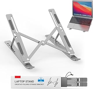 Rays Store Adjustable Portable Laptop Stand, Foldable Aluminium Ergonomic Laptop Riser for Desk for up to 16" Laptops and Tablets, Foldable Laptop Holder for Desk | Dell, Macbook Stand