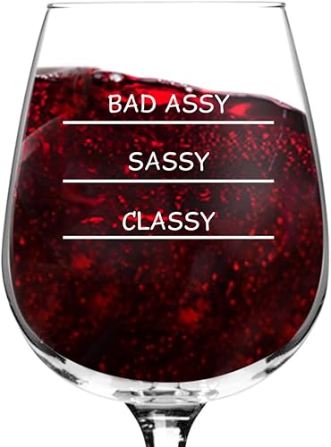 DU VINO Classy Sassy Bad Assy - Divertida copa de vino – 12.75 onzas – Regalo inteligente humorístico para mamá, mujeres, amigos o ella – Fabricado