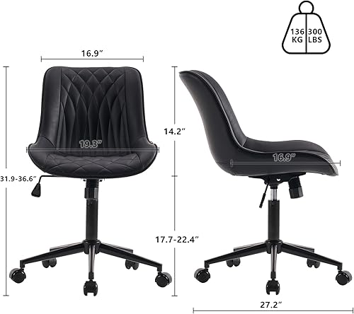 Miniatura 2 de YOUNIKE Silla de escritorio con ruedas, silla de oficina sin brazos, silla giratoria con respaldo tapizado de piel sintética, silla de computadora