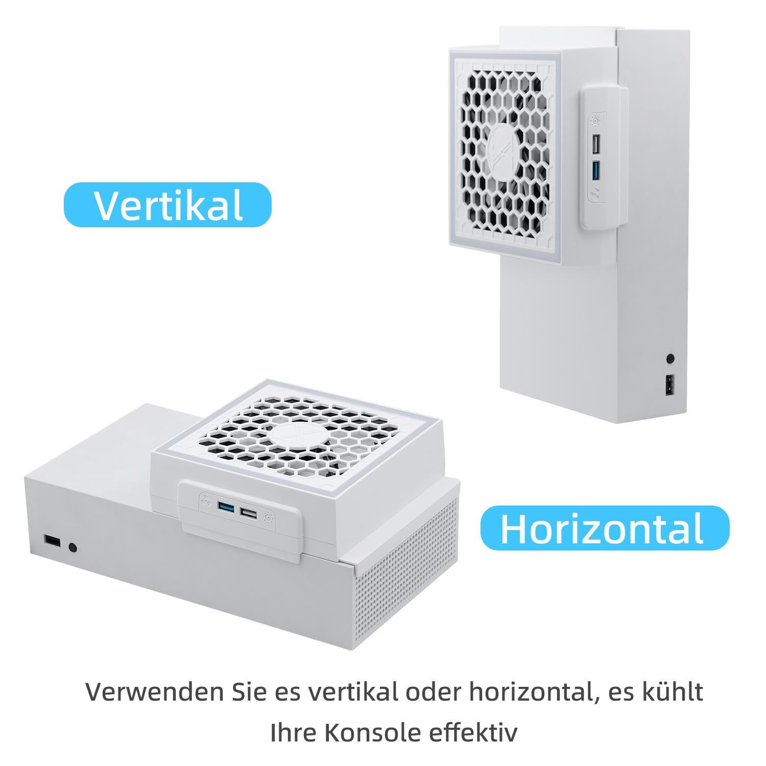 Mcbazel Lüfter für Xbox Series S, RGB LED Display, Low Noise, 2 Extra USB Ports, 3 Stufen Einstellbare Geschwindigkeit Externer Kühler Lüfter nur für Xbox Series S Konsole