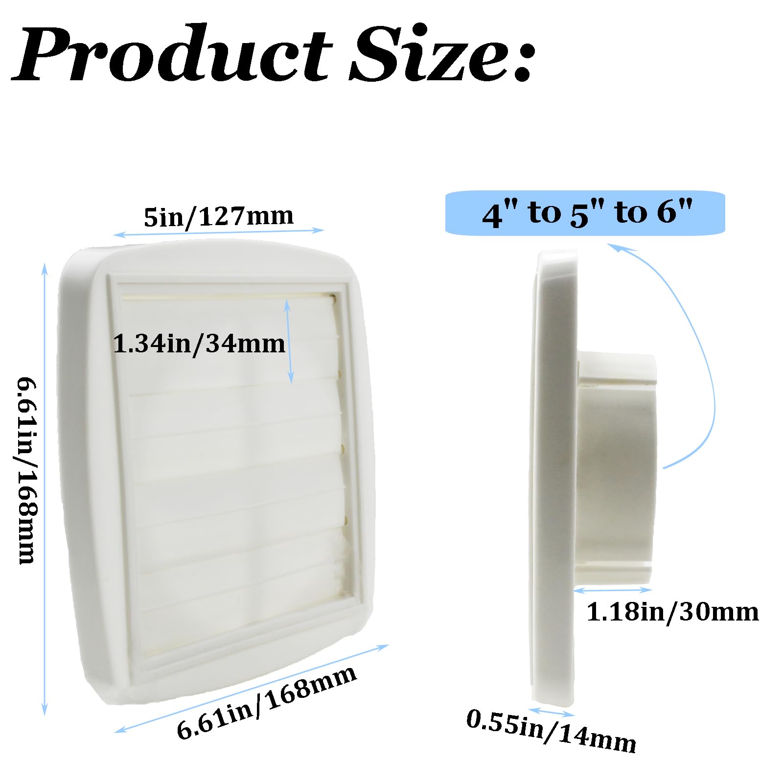 2PCS Adjustable Dryer Vent Cover Outside 4'' to 5'' to 6'' Plastic
