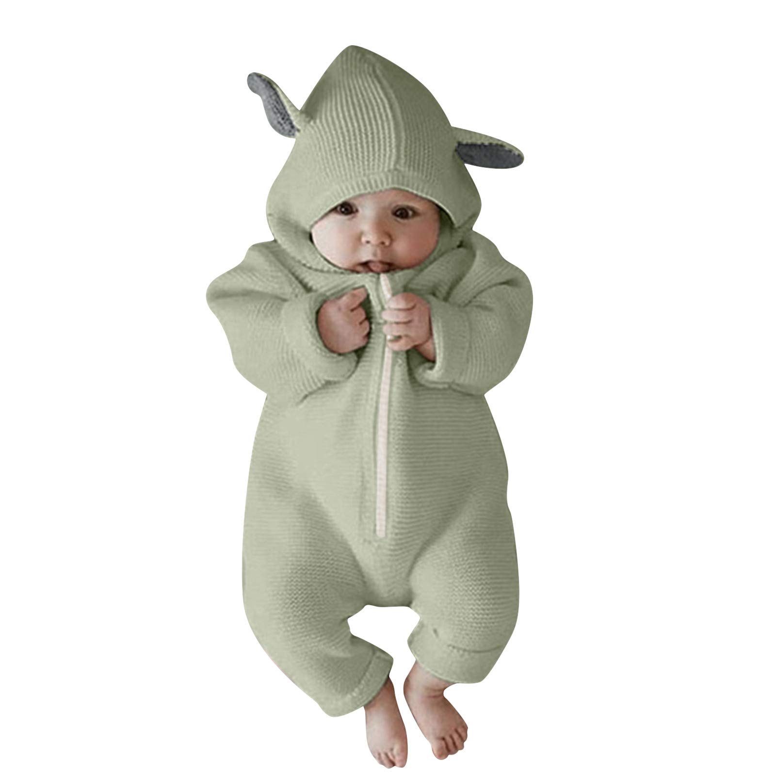 RNTOP Baby Girl Boy Sweater Romper Hooded Jumpsuit Infant Long Sleeve Sweaters Bodysuit Newborn Soft (Green, 0-6 Months)