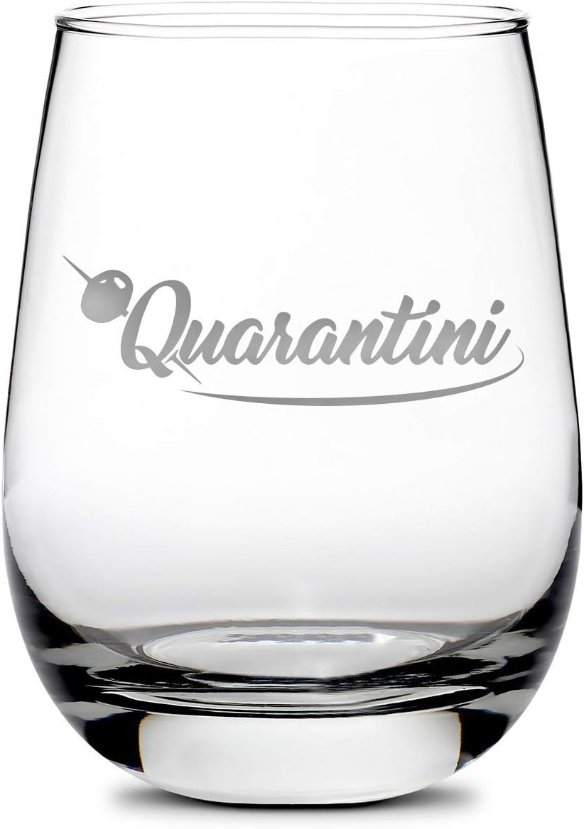 Integrity Bottles, Quarantini, Stemless Wine Glass, Handmade, Handblown, Hand Etched Gifts, Sand Carved, 16oz