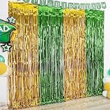 LOLStar 2 Pack Green and Gold Graduation Party Decoration 2023, 3.3x6.6 ft Foil Fringe Curtains, Tin