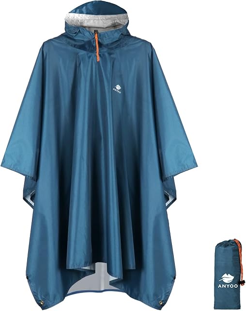 Anyoo Waterproof Rain Poncho Lightweight Reusable Hiking Rain Coat Jacket with Hood for Outdoor Activities,One Size