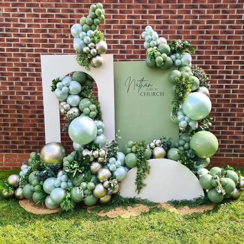 Image of Sage Green and Gold Balloons, Pastel Sage Gold Party Balloons, Eucalyptus Olive Mint Green Balloon for Baby Shower Birthday Engagement Wedding Anniversary Tea Party Round Boho Decorations