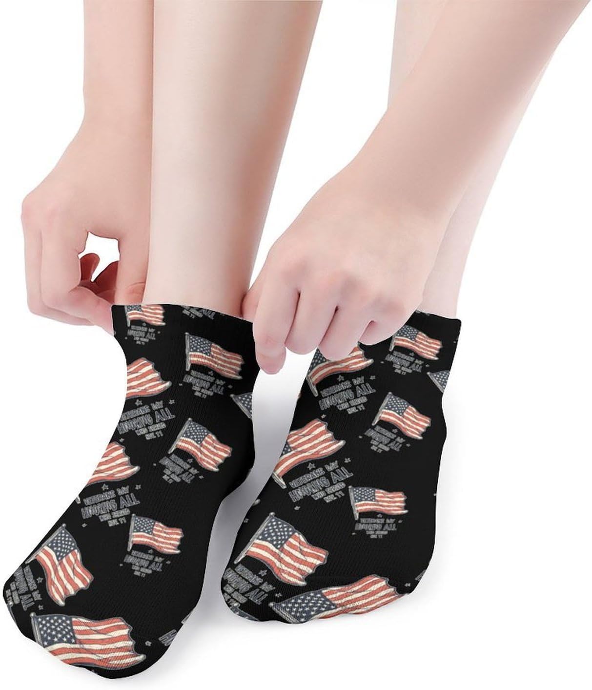 Veterans Day United States Flag No Show Ankle Socks Low Cut Non Slip Flat Boat Line 5 Pairs Set