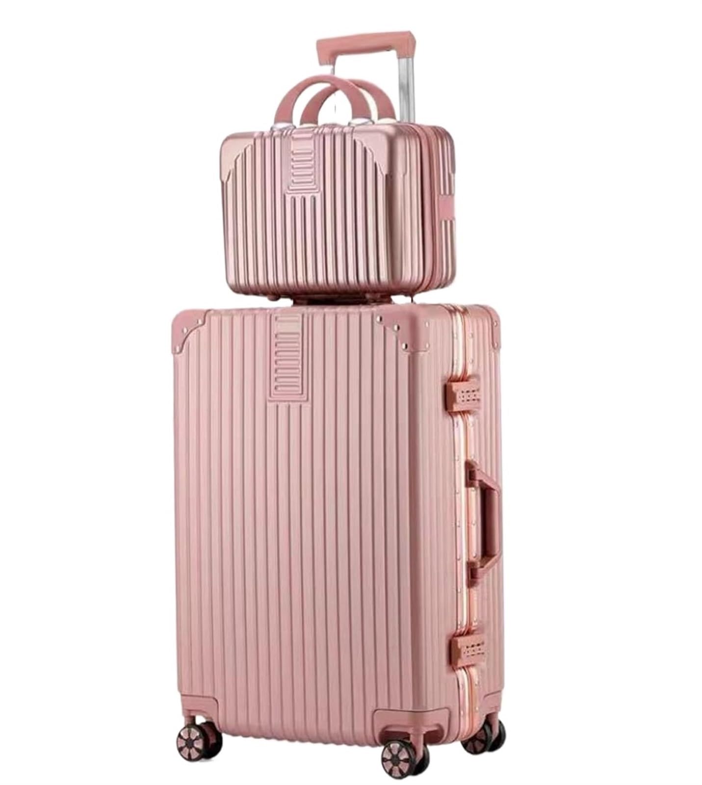Valigia Set di Valigie da 2 Pezzi con Ruote Girevoli, Blocco Password, Custodia Rigida 14 Pollici Bagaglio a Mano(Pink,24in)