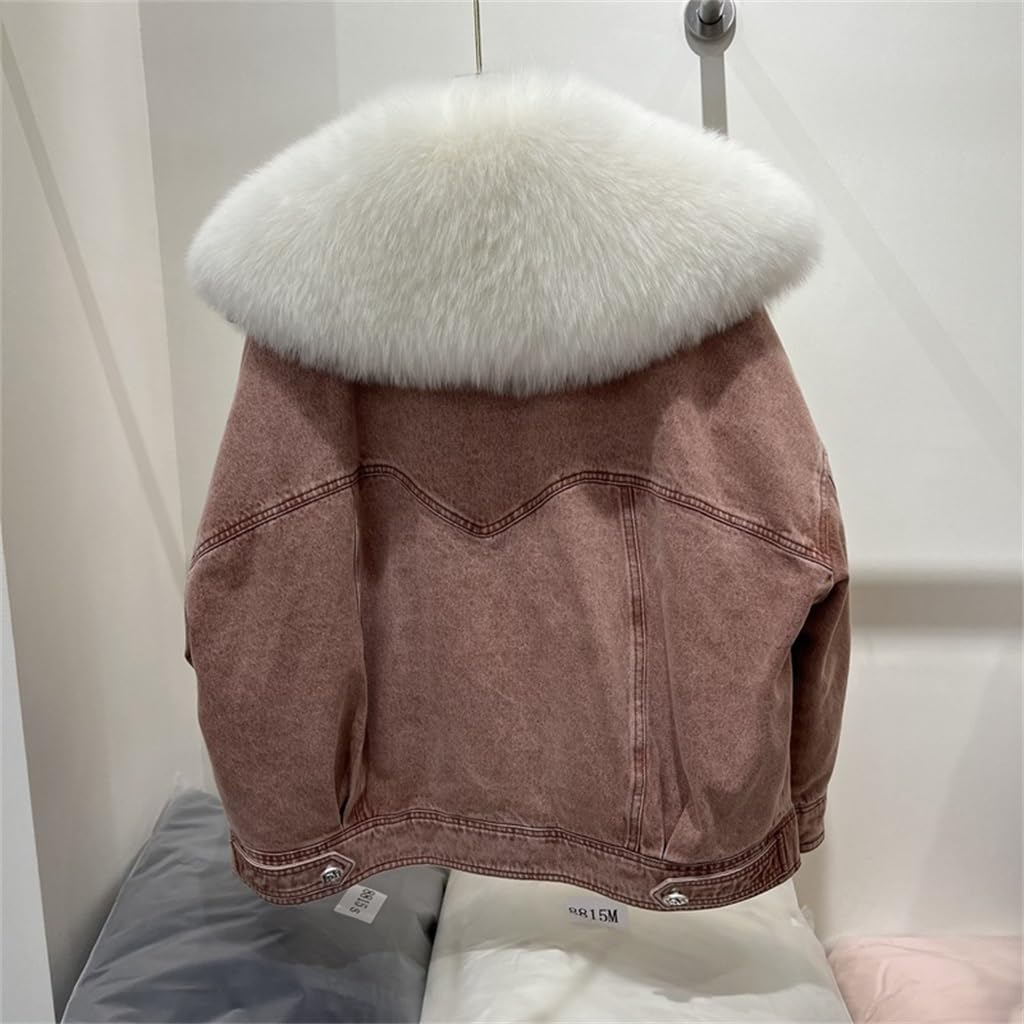 Winter Goose Down Jacket Liner Parka Women Young Models Hair Collar Splicing Denim