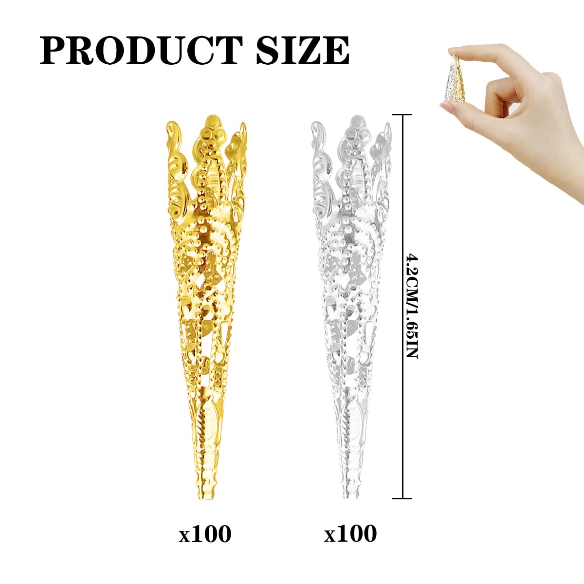 200pcs Gold & Silver Flower Bead Tibetan Style Metal Cones End Caps Flower Petal Spacer Beads for Tassel Jewelry DIY Craft Making