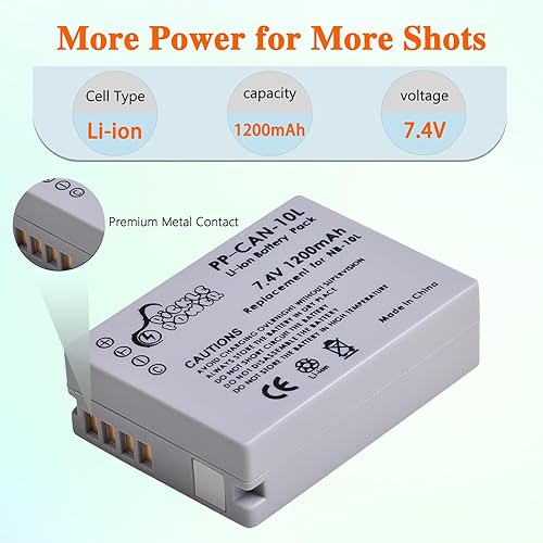 Miniatura 3 de Pickle Power Batería NB-10L Paquete de 2 y cargador dual LED para cámara digital Canon PowerShot G15, G16, G1X, G3X, SX40 HS, SX40HS, SX50 HS, SX60