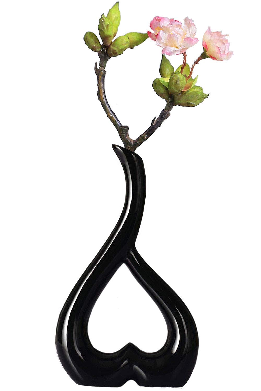VanEnjoy 10 inches Heart Shaped Black Ceramic Vase Statues, Decorative Vase Home Decoration Furnishing Pottery