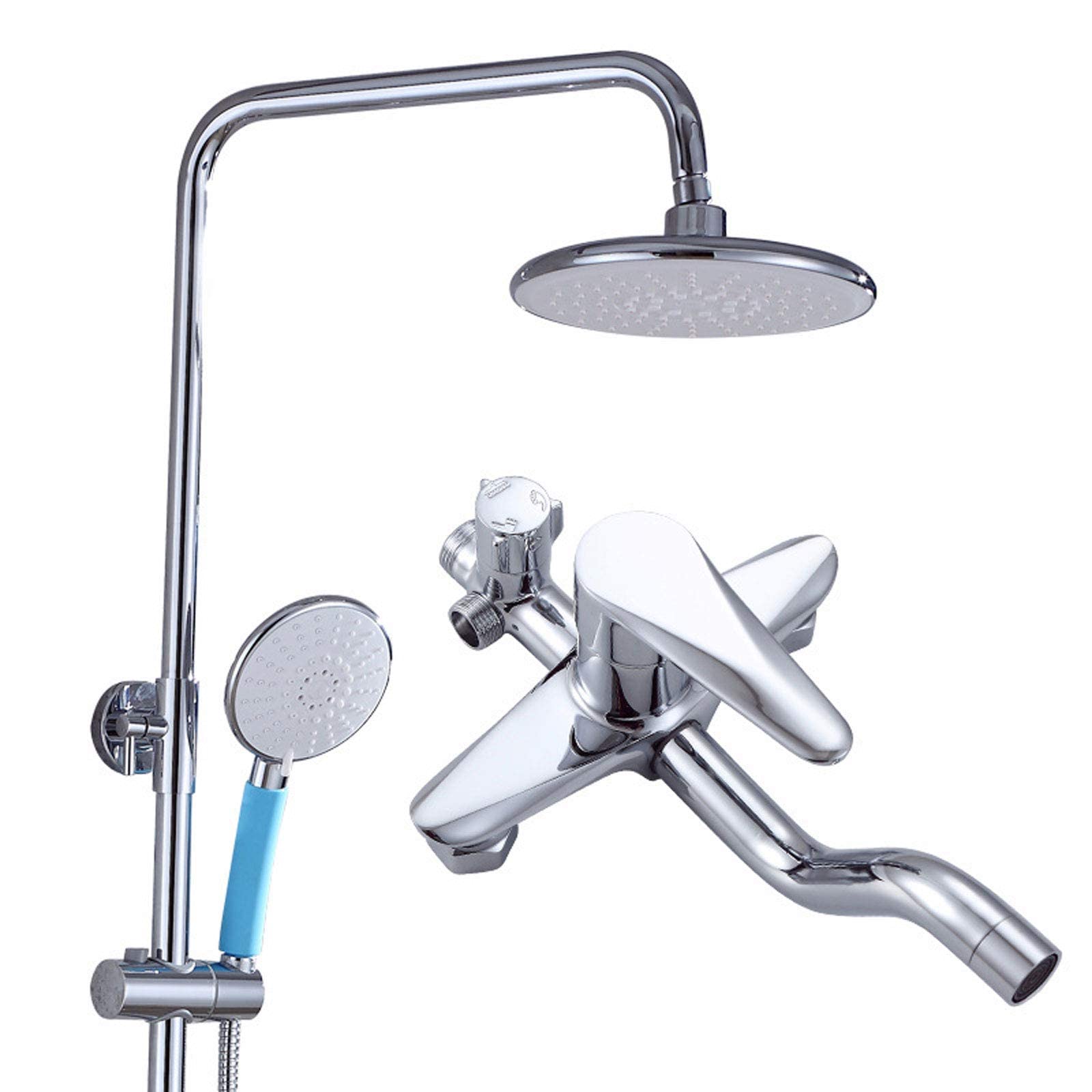 AYCDL Rainfall Shower System Adjustable, Wall Mounted Chrome Shower Set with Overhead Shower Head Tap, Modern Brass Shower Mixer Set for Bathroom Hotel