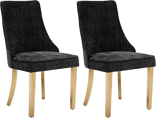 Miniatura 45 de Juego de 6 sillas de comedor, sillas de comedor de cocina con canales de lino con patas curvadas de madera maciza, silla de comedor tapizada de tela