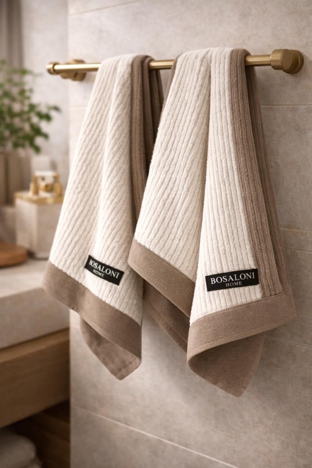 B O S A L O N I HOME Set 2 Asciugamani Viso – Formato Compatto ed Elegante – 100% Cotone – Morbidi, Leggeri e ad Asciugatura Rapida - Moka