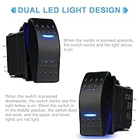 Vista 2 de Interruptor basculante impermeable de encendido y apagado de 12 V/20 A 24 V/10 A 7 pines DPDT luz LED azul, con cables de puente para barco