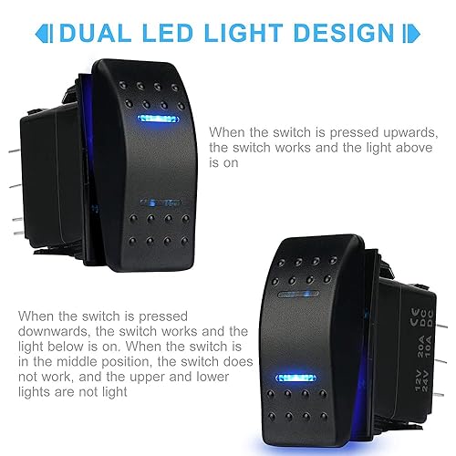 Miniatura 2 de Interruptor basculante impermeable de encendido y apagado de 12 V20 A 24 V10 A 7 pines DPDT luz LED azul, con cables de puente para barco,
