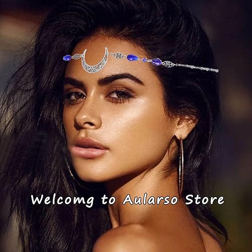 Miniatura 4 de Cadena bohemia para la frente, cadena de bronce para la frente, tocados de luna creciente, accesorios para el cabello de cristal para mujeres y niñas