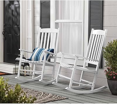 Outdoor Wood Porch Rocking Chair, White Color, Weather Resistant Finish LEEKOUS