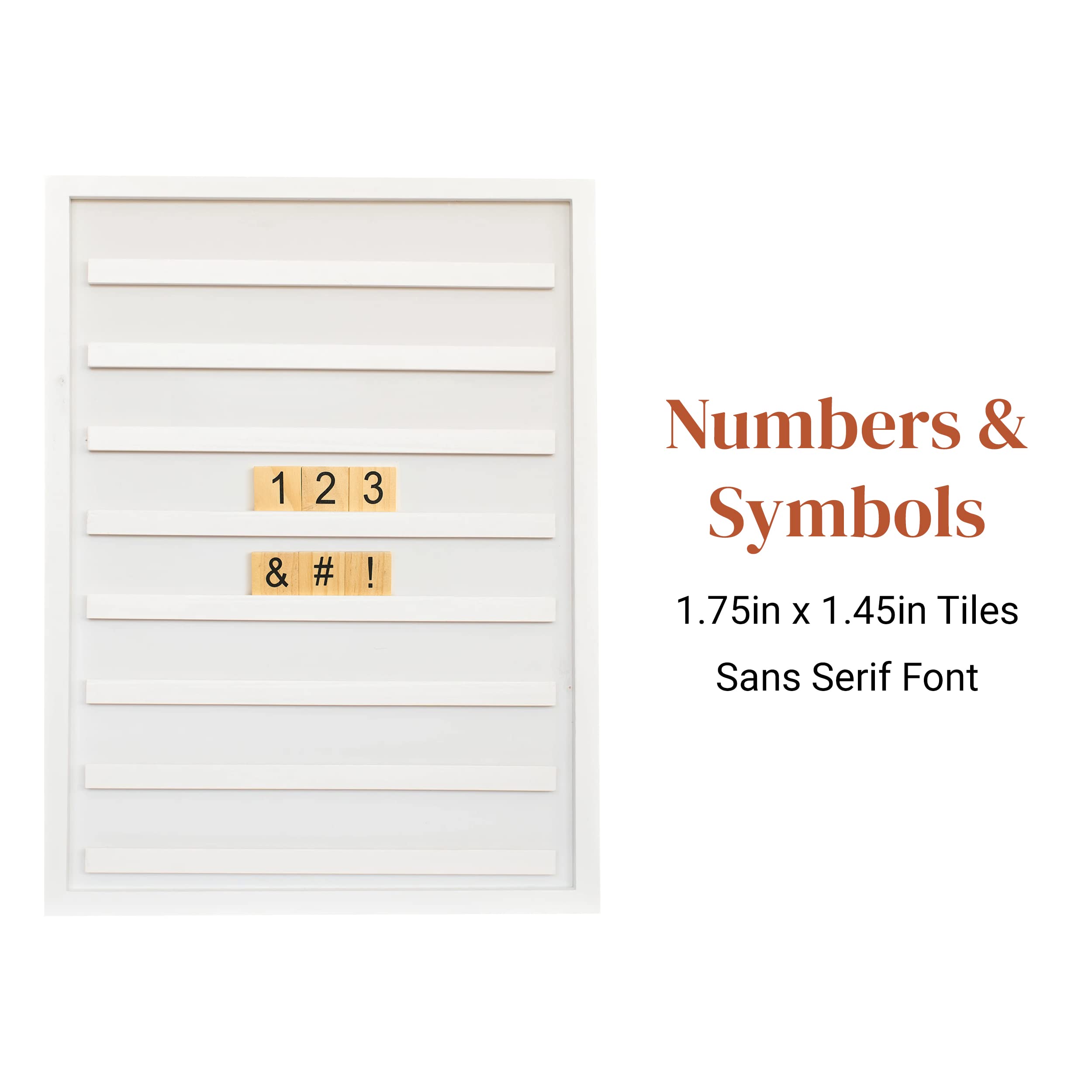 Stiles 30 Standard Numbers and Symbols for Tile Board, No Tile Letters and Letter Board Included, Changeable Wooden Crossword Pieces for Letter Boards, Natural