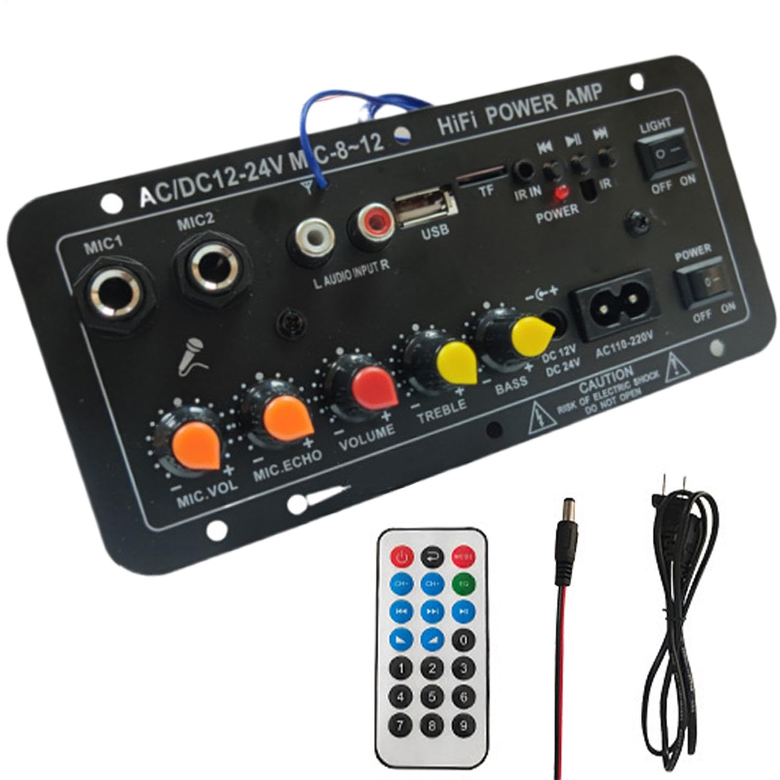 Hochleistungsverstärkerplatine, Leistungsverstärkerplatine für Autos, 12 V und 24 V Stereo-Verstärkermodul mit digitaler Anzeige - Kabellose Lautsprecherkarte mit Fernbedienung für Lautsprecher