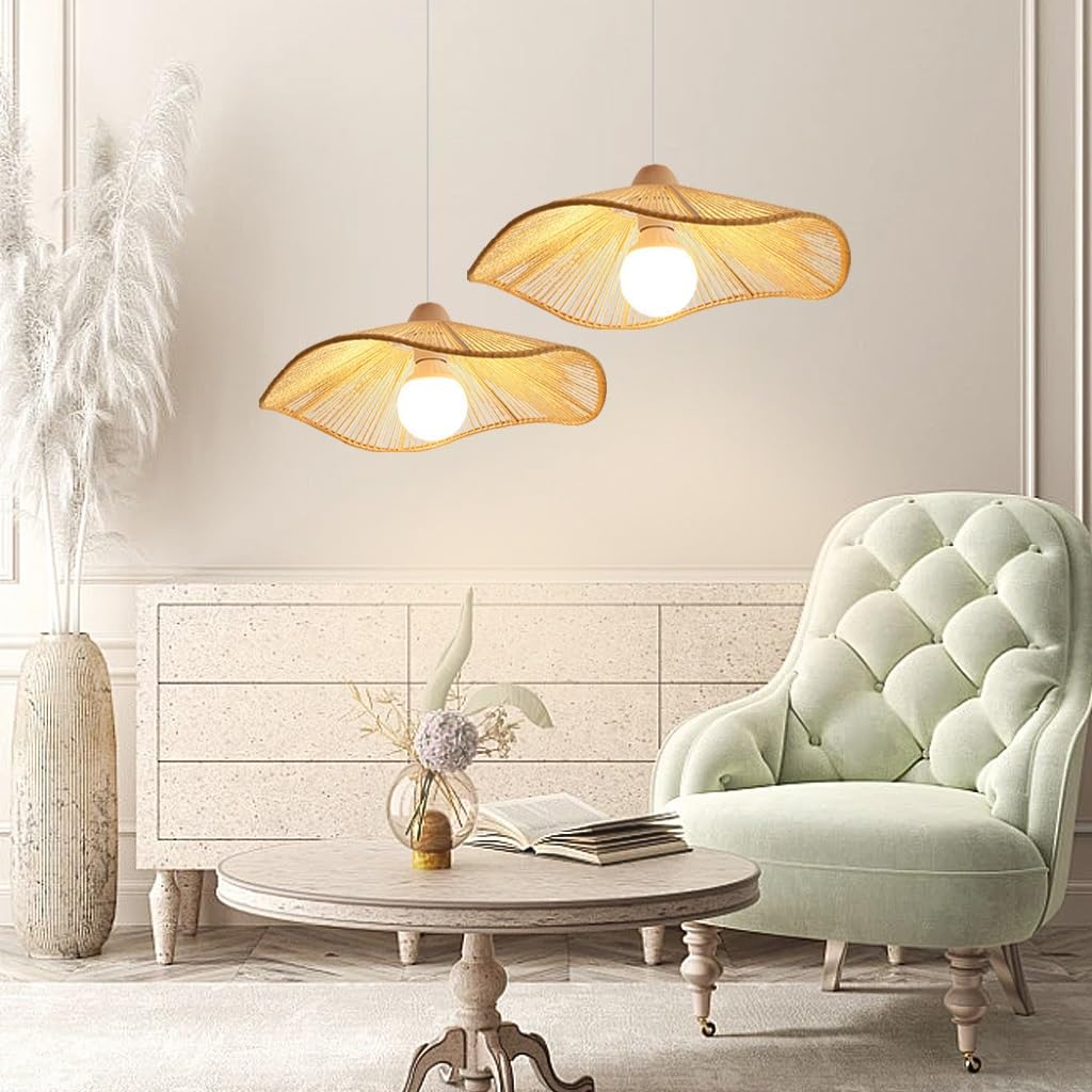 Lampa Wisząca E27 Z Rattanu Abażur W Stylu Retro Z Jutowego Sznurka Styl Bohemy Ręcznie Wykonana Lampa W Kształcie Kapelusza Idealna Do Wyspy Kuchennej Jadalni Salonu Sypialni(Beige,30cm)