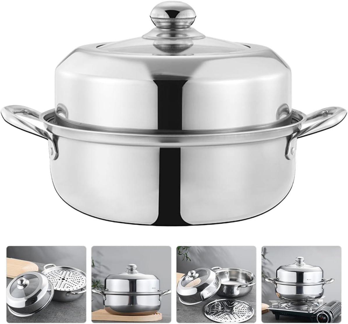 STOBAZA Multi-use Stainless Steel Steamer Pot Double-layer Cooking Tool for Soups and Vegetables Kitchen Steamer with Lidded Design for Home Chefs