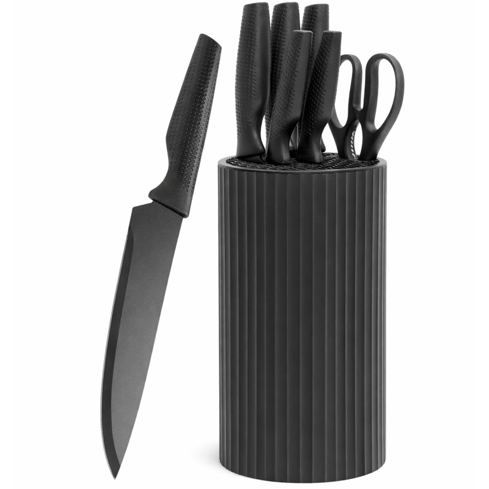 7-Piece Kitchen Knife Set with Removable Drain Block Nonstick-Coated Stainless Steel Knives with Scissors Compact Dishwasher-Safe Design for